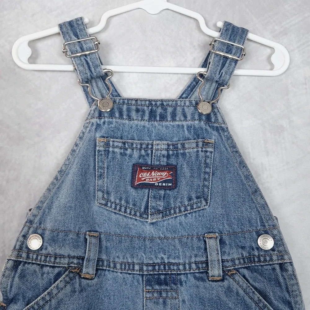 Vintage Old Navy Overalls Baby Boys 18-24M Blue Denim Bib Carpenter Snap Leg